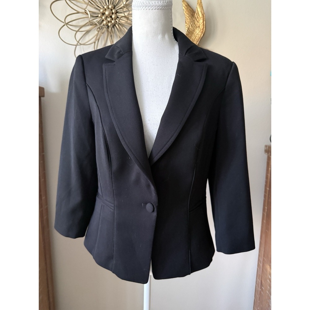 White House Black Market Blazer 10 Black Fitted One Button Career Jacket WHBM